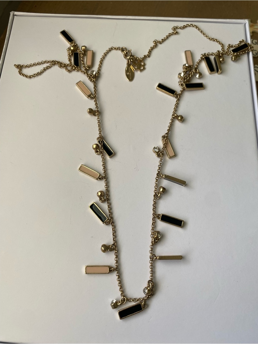 Ann Taylor Gold Necklace with Black and Nude Rectangle Charms